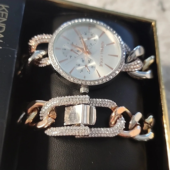 NWT Kendall + Kylie Two-Tone Crystal Watch/Bracelet Set - Picture 6 of 10